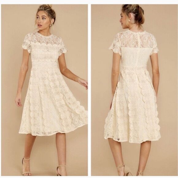 Anthropologie Champagne & Strawberry Crochet Lace Dress - Picture 1 of 6